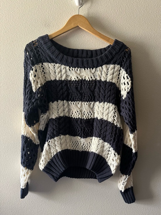 John + Jenn Sweaters - NWT John + Jenn Wes pullover chunky knit 100% cotton sweater navy ivory size S